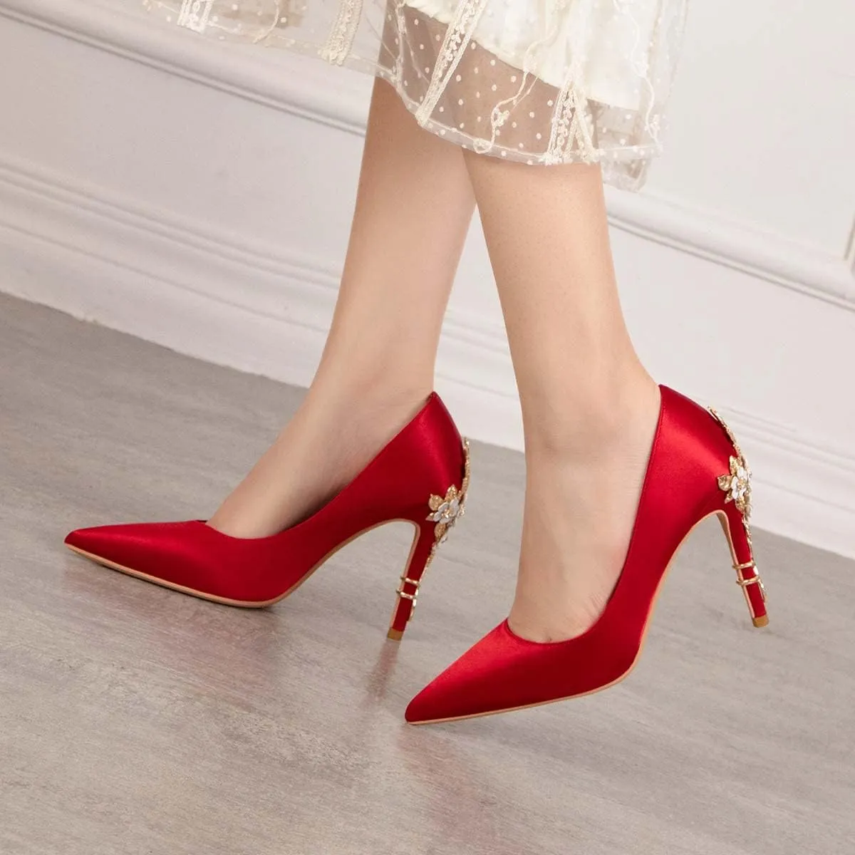 JOEupin High Heels Womens Pointed Toe Heels Satin Pumps Stiletto Bridal Party Dress Evening Wedding Shoes for Woman