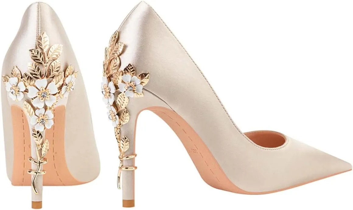 JOEupin High Heels Womens Pointed Toe Heels Satin Pumps Stiletto Bridal Party Dress Evening Wedding Shoes for Woman