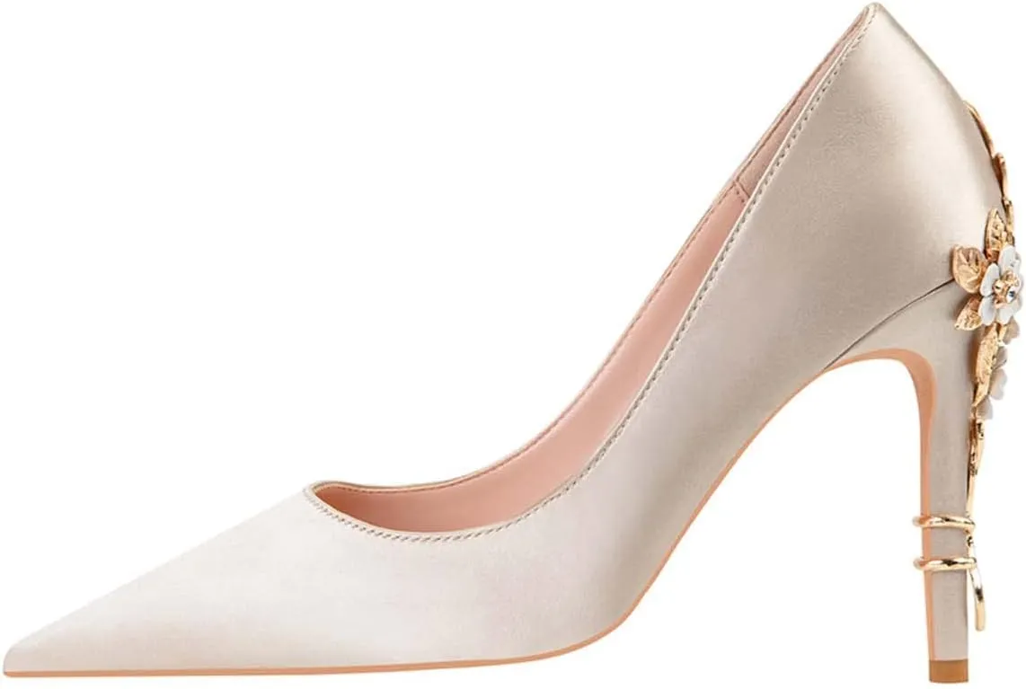 JOEupin High Heels Womens Pointed Toe Heels Satin Pumps Stiletto Bridal Party Dress Evening Wedding Shoes for Woman