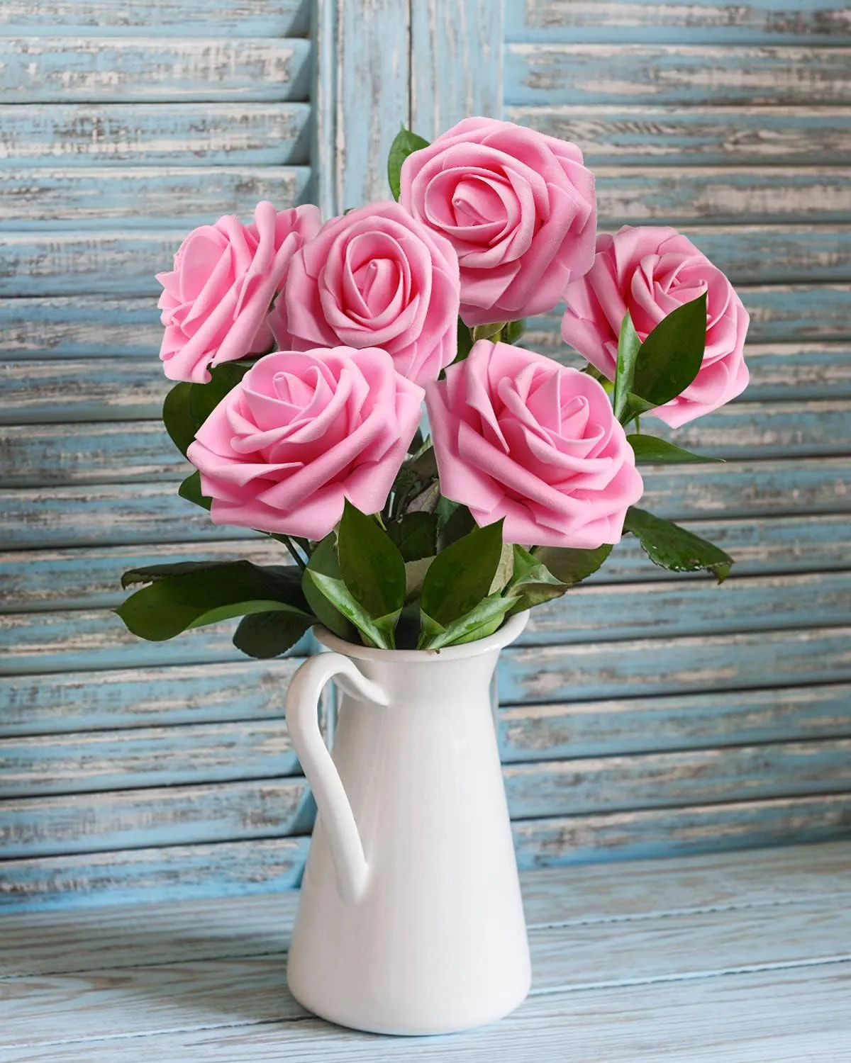 JOYLEX Artificial Flowers Realistic Roses, 50pcs Real Looking Fake Roses with Stem for DIY Wedding Bouquets Centerpieces Bridal Shower Party Home Romantic Decorations (Dark Pink)