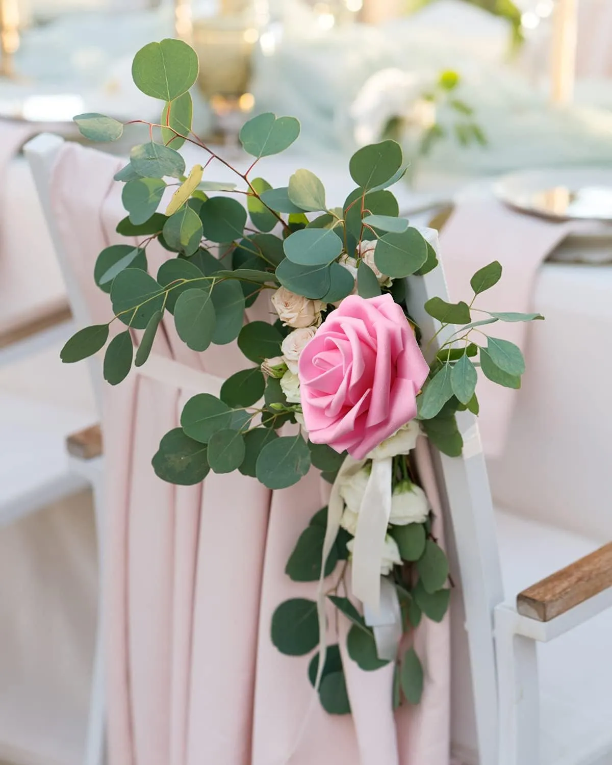 JOYLEX Artificial Flowers Realistic Roses, 50pcs Real Looking Fake Roses with Stem for DIY Wedding Bouquets Centerpieces Bridal Shower Party Home Romantic Decorations (Dark Pink)