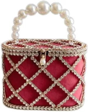 JSEIAJB French Rhinestone Bird Cage Bag Ling Lattice Inset Banquet Bag Bling Flash Drill Hand Shoulder Bag