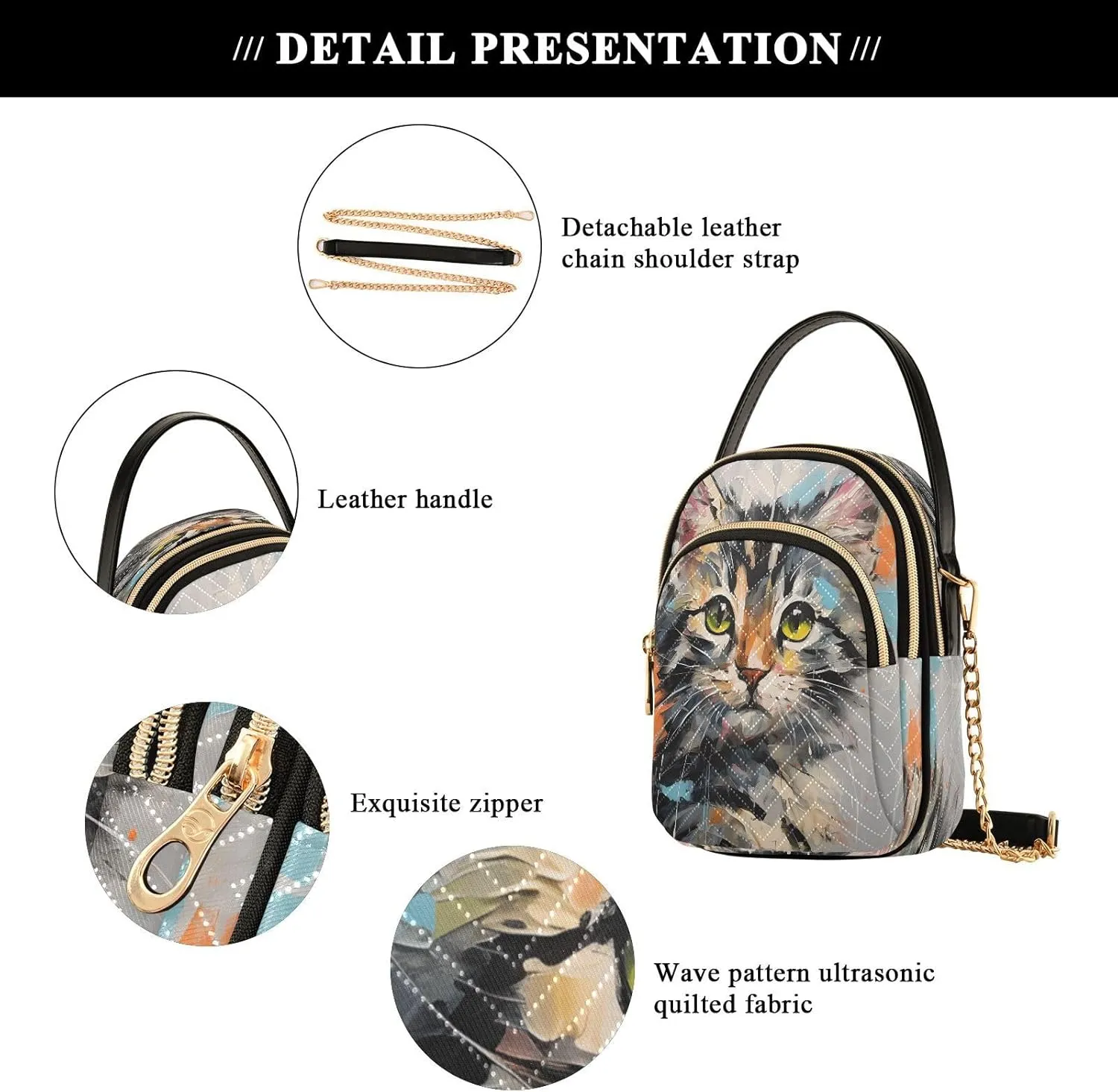 JSTEL Small Crossbody Bag for Women with Compartments,Long Gold Chain Crossbody Purse Polyester Phone Purse Wallet