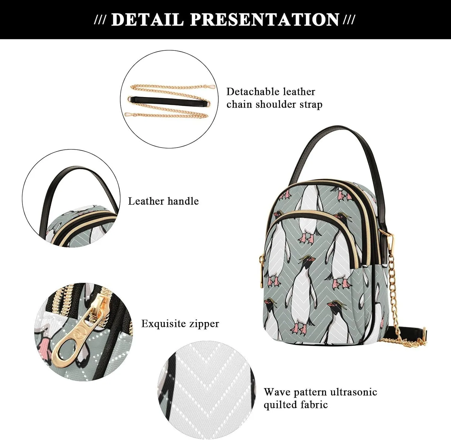 JSTEL Small Crossbody Bag for Women with Compartments,Long Gold Chain Crossbody Purse Polyester Phone Purse Wallet