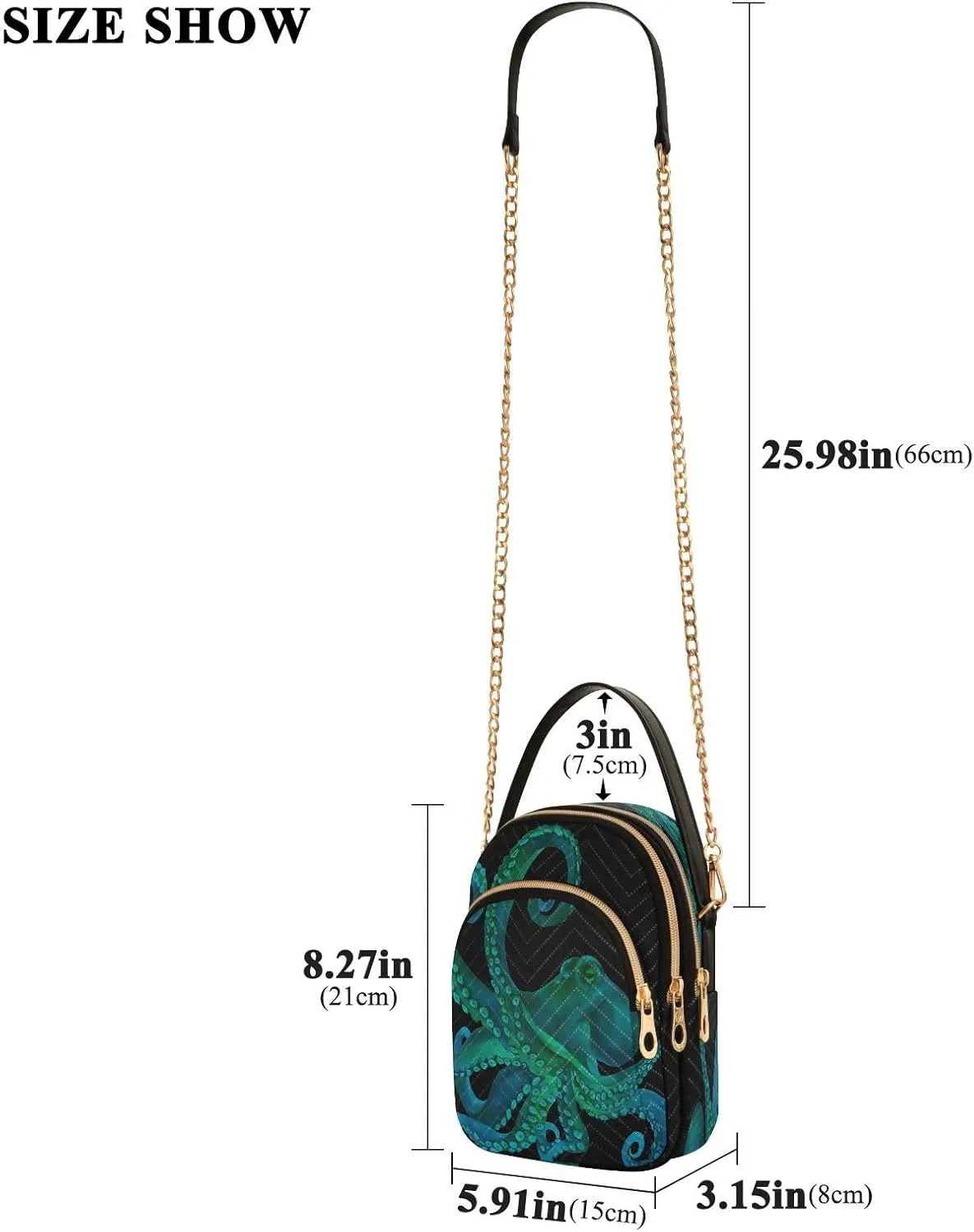 JSTEL Small Crossbody Bag for Women with Compartments,Long Gold Chain Crossbody Purse Polyester Phone Purse Wallet