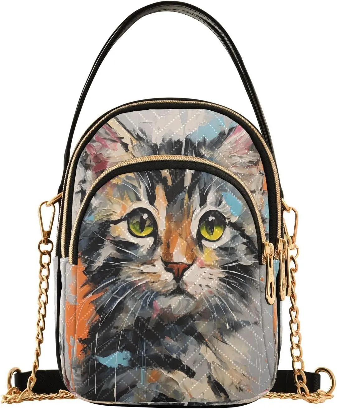 JSTEL Small Crossbody Bag for Women with Compartments,Long Gold Chain Crossbody Purse Polyester Phone Purse Wallet