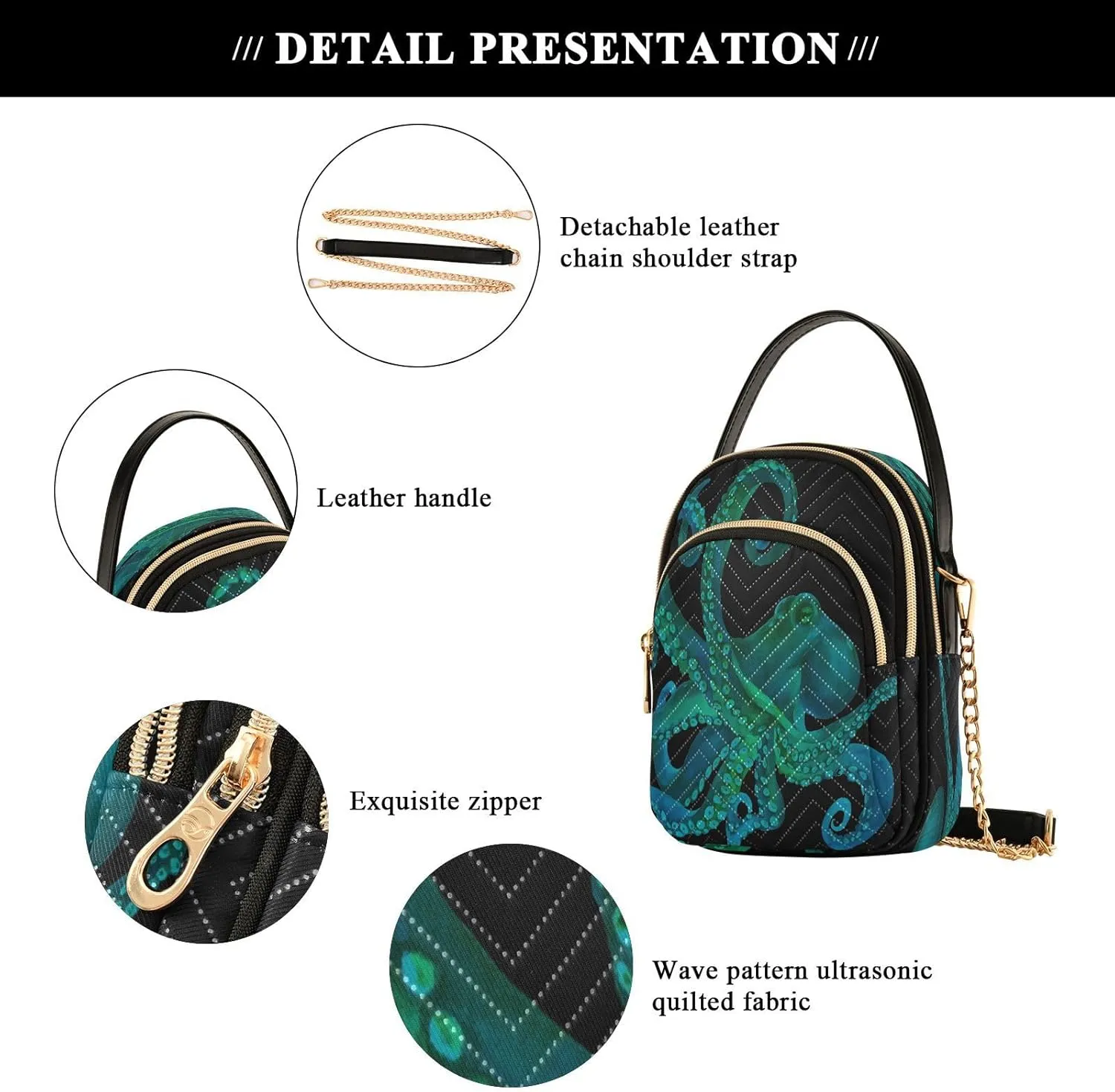 JSTEL Small Crossbody Bag for Women with Compartments,Long Gold Chain Crossbody Purse Polyester Phone Purse Wallet