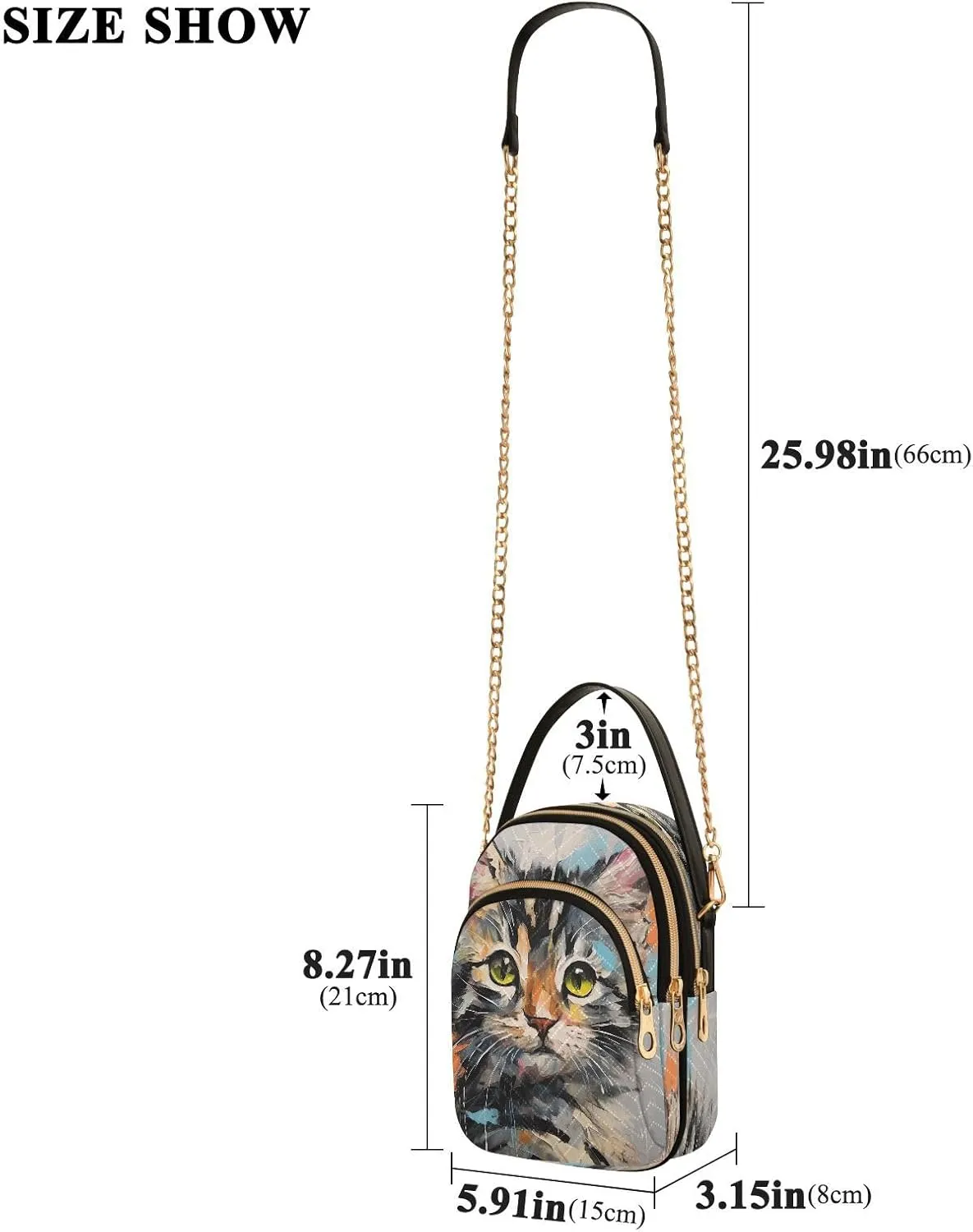 JSTEL Small Crossbody Bag for Women with Compartments,Long Gold Chain Crossbody Purse Polyester Phone Purse Wallet