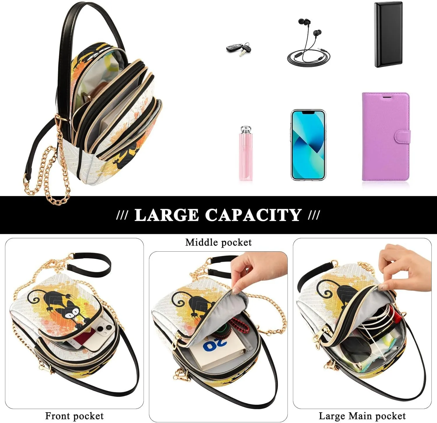 JSTEL Small Crossbody Bag for Women with Compartments,Long Strap Crossbody Purse Polyester Phone Purse Wallet