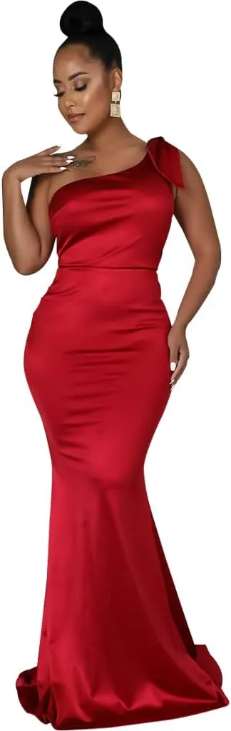 JTNFairy Women's Sexy Ruffle Sleeveless One Shoulder Bodycon Dresses Classy Pencil Curvy Party Evening Long Formal Dress