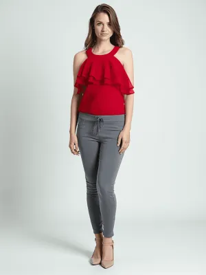 Julie Brown Red Ruffle Top Size 2