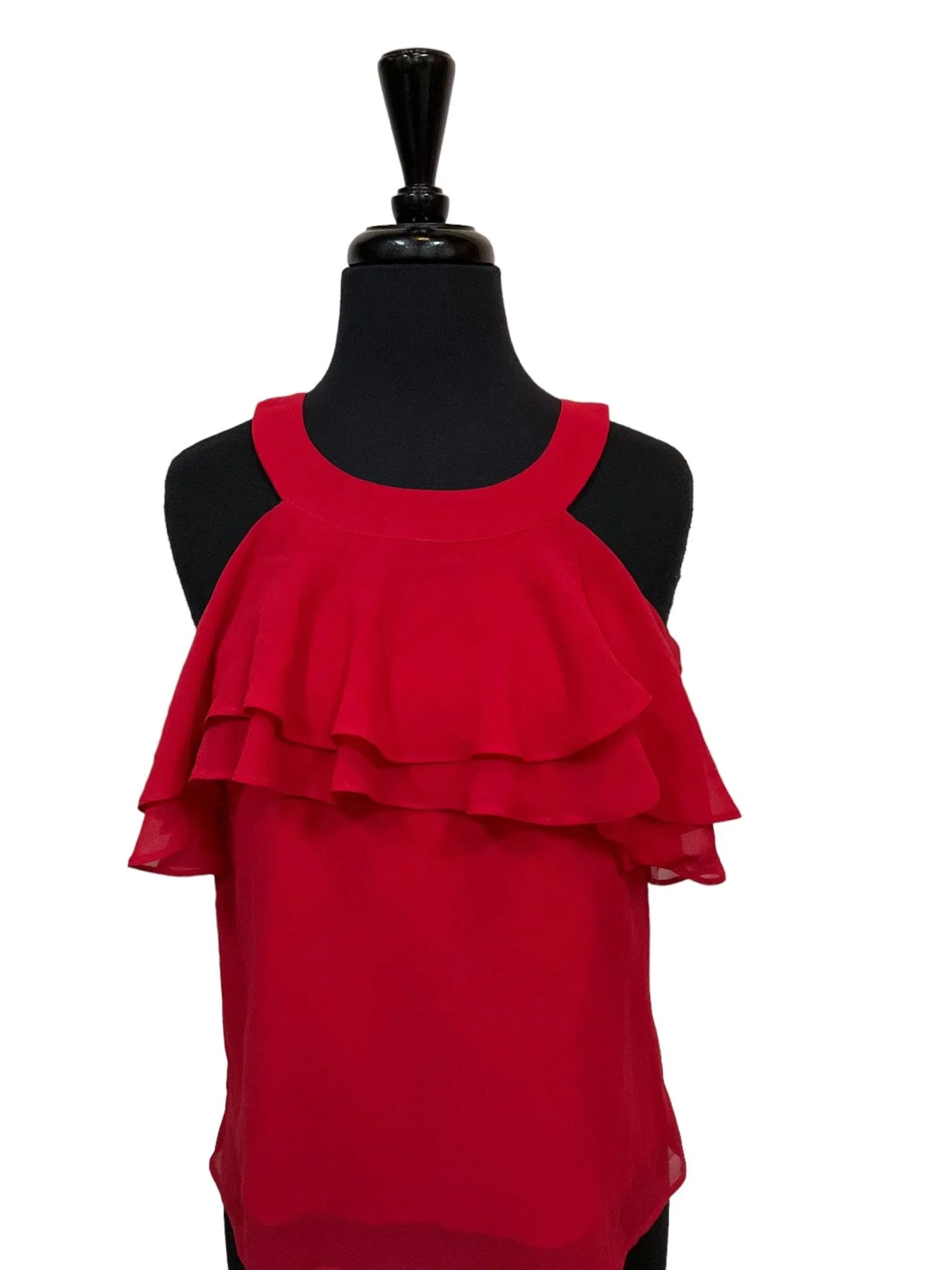Julie Brown Red Ruffle Top Size 2