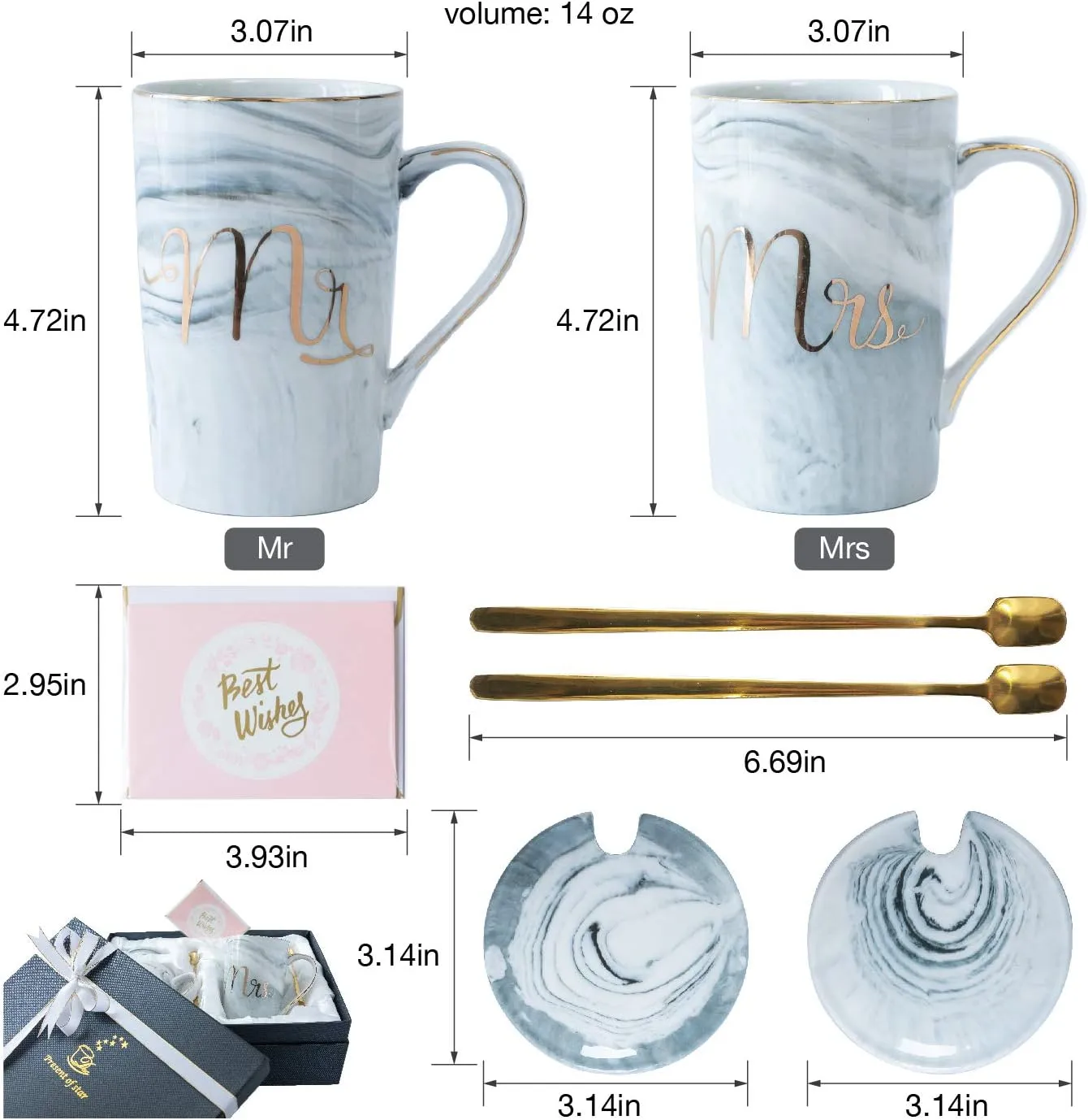 Jumway Mr and Mrs Coffee Mugs - Wedding Gifts - Mr and Mrs Mugs Set - for Bride and Groom - Gifts for Bridal Shower Engagement Wedding and Married Couples Anniversary - 14 Oz Grey