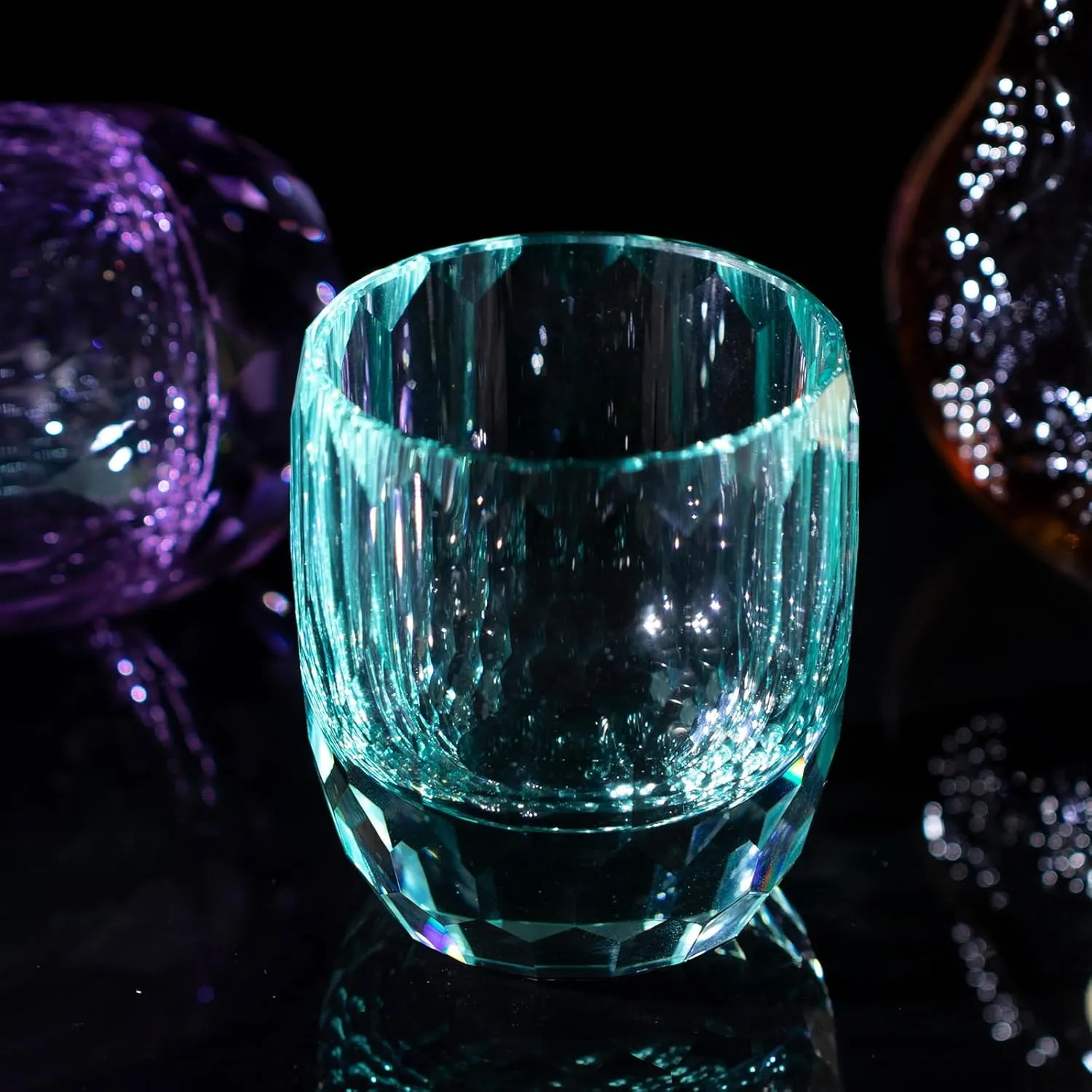 KAMMAK Crystal Whiskey Glasses Set of 2, 7oz Old Fashioned Glasses Stemless, Hand Blown Colored Cocktail Glasses, Engagement Gifts for Couples, Women, Men