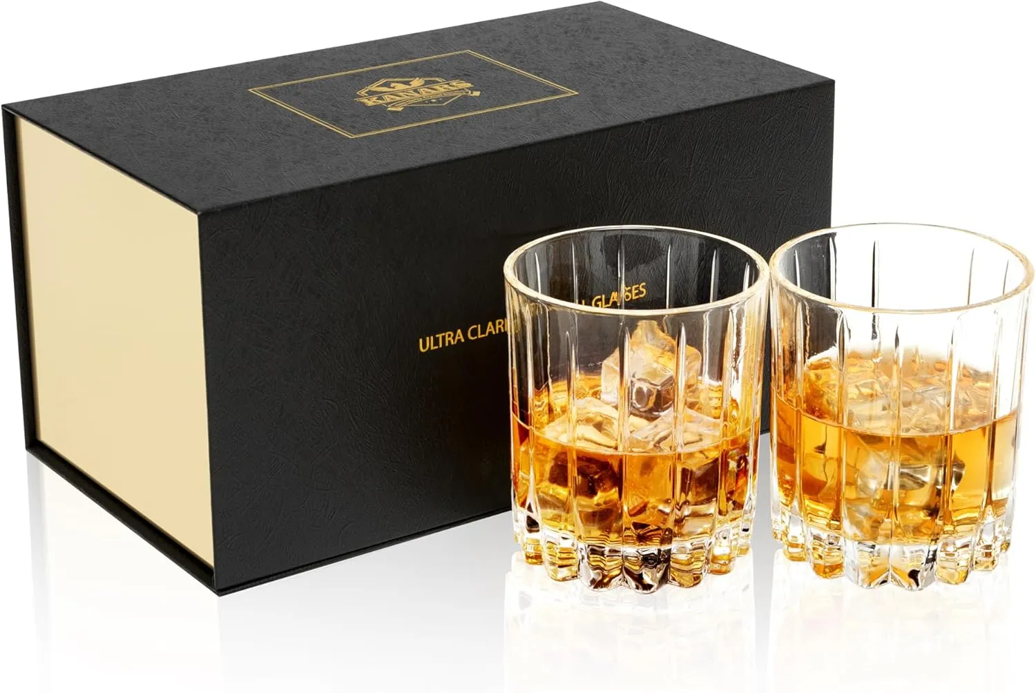 KANARS Old Fashioned Whiskey Glasses Set of 2-10 Oz Crystal Rocks Glasses for Bourbon Cocktail Scotch Snifter Malt Cognac - Unique Men Gift