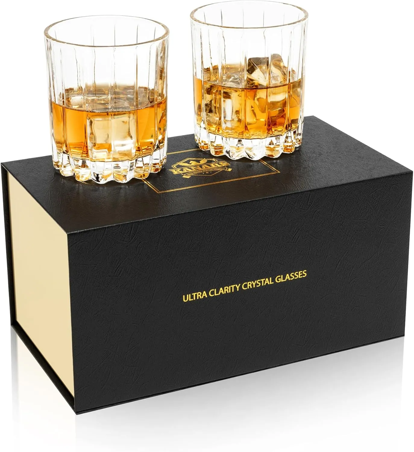 KANARS Old Fashioned Whiskey Glasses Set of 2-10 Oz Crystal Rocks Glasses for Bourbon Cocktail Scotch Snifter Malt Cognac - Unique Men Gift