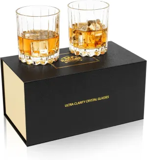 KANARS Old Fashioned Whiskey Glasses Set of 2-10 Oz Crystal Rocks Glasses for Bourbon Cocktail Scotch Snifter Malt Cognac - Unique Men Gift