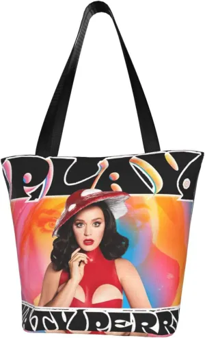 Katy Great Artist Perry Reusable Grocery Bag for Kitchen Shopping Bags Tote Bags with Zipper for Women Shoulder Bag Stylish Daily Bag Large Capacity Handbag Storage Bags for Sports