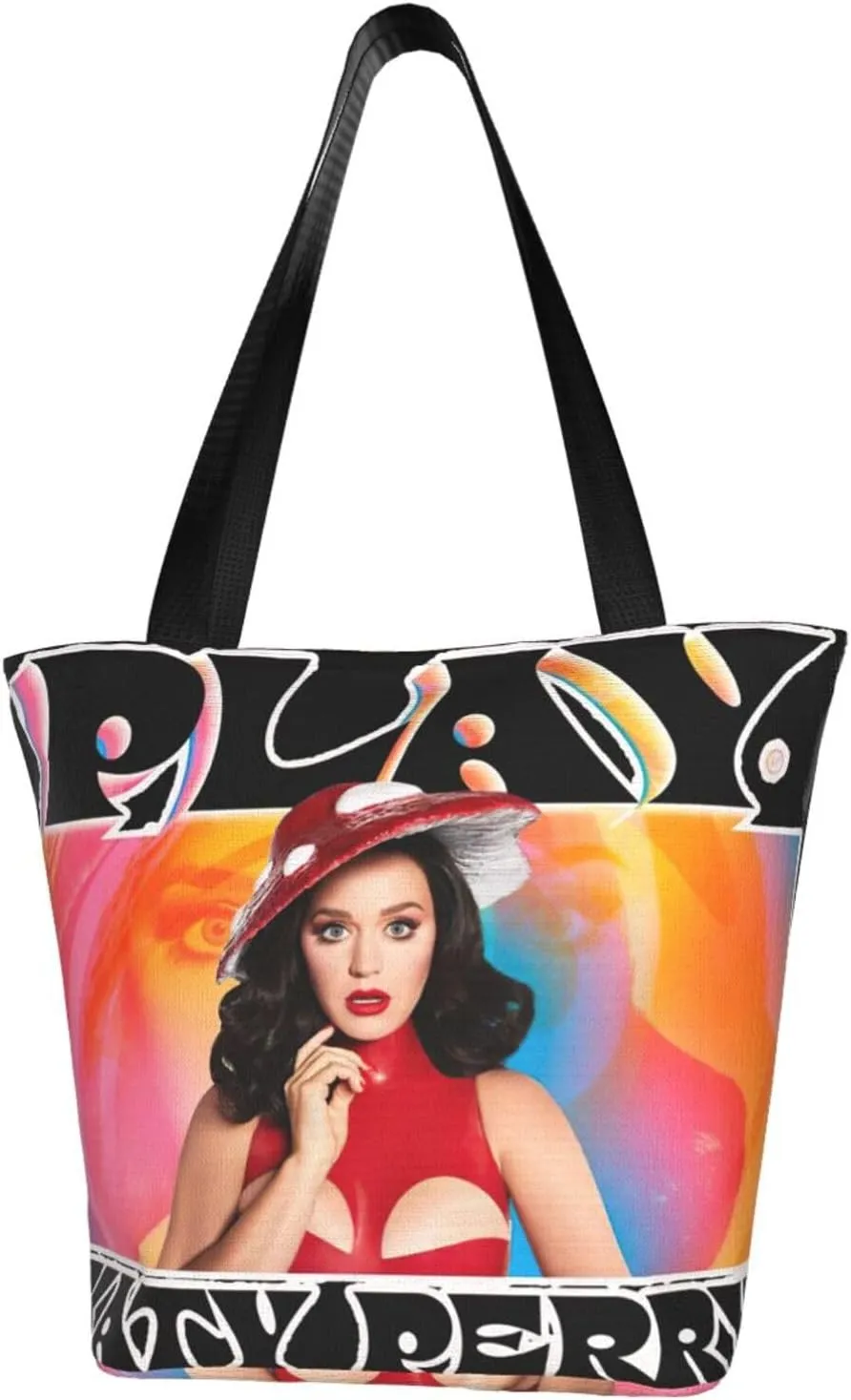 Katy Great Artist Perry Reusable Grocery Bag for Kitchen Shopping Bags Tote Bags with Zipper for Women Shoulder Bag Stylish Daily Bag Large Capacity Handbag Storage Bags for Sports