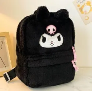 Kawaii Fuzzy Backpack Daypack, Cute Y2K Fluffy Animals Design Chic Cartoon Furry Daypack Bookbag Daily Shoulder Bag (Black)