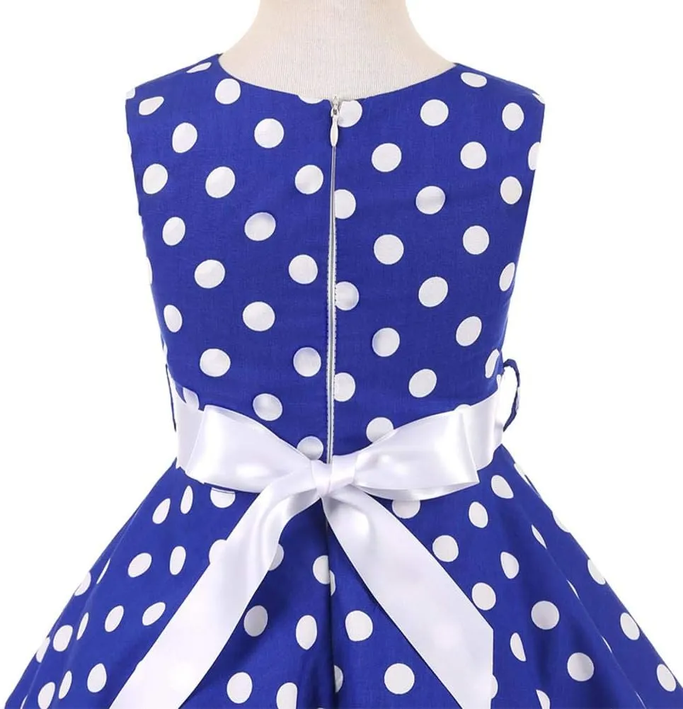 Kids Girls 50s Audrey Vintage Polka Dot Swing Party Rockabilly Dress Retro Peter Pan Doll Collar Wedding Casual Skater Dress