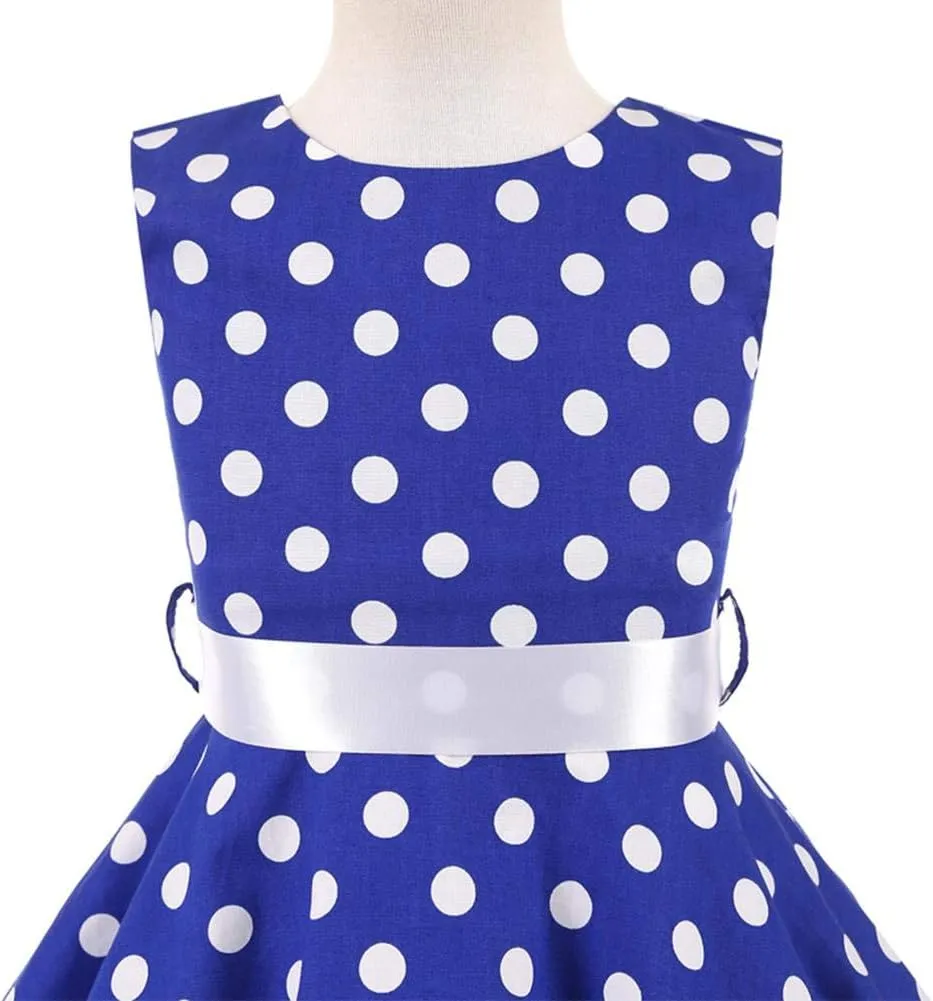 Kids Girls 50s Audrey Vintage Polka Dot Swing Party Rockabilly Dress Retro Peter Pan Doll Collar Wedding Casual Skater Dress