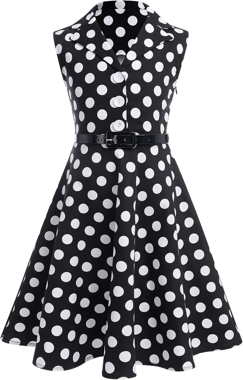 Kids Girls 50s Audrey Vintage Polka Dot Swing Party Rockabilly Dress Retro Peter Pan Doll Collar Wedding Casual Skater Dress