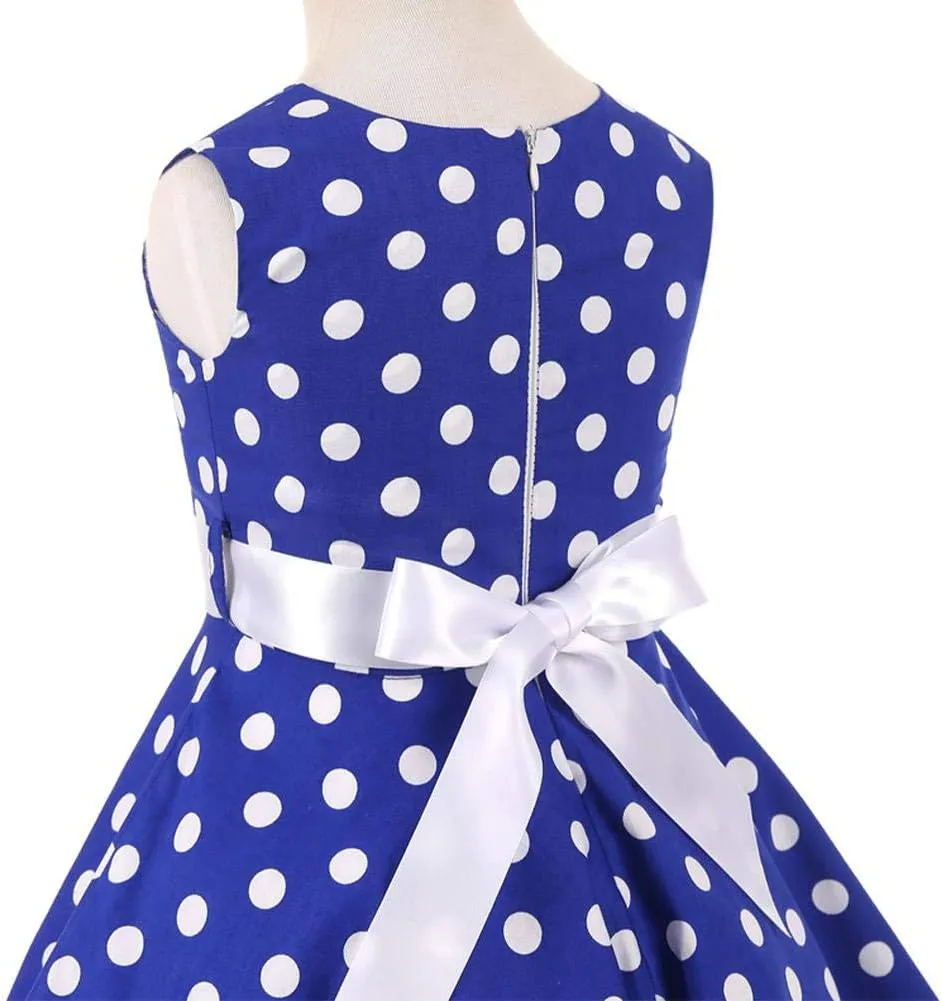 Kids Girls 50s Audrey Vintage Polka Dot Swing Party Rockabilly Dress Retro Peter Pan Doll Collar Wedding Casual Skater Dress