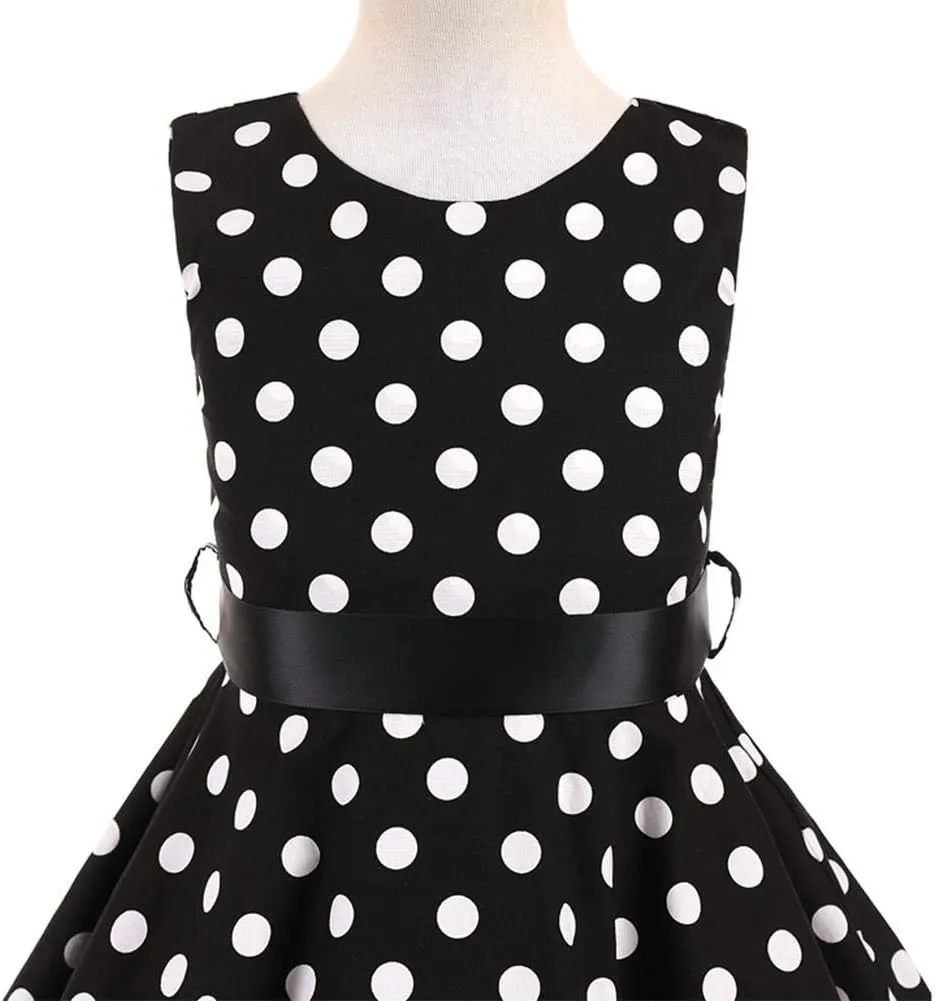 Kids Girls 50s Audrey Vintage Polka Dot Swing Party Rockabilly Dress Retro Peter Pan Doll Collar Wedding Casual Skater Dress