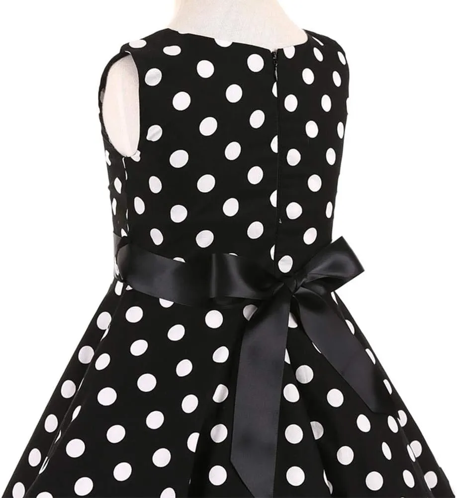 Kids Girls 50s Audrey Vintage Polka Dot Swing Party Rockabilly Dress Retro Peter Pan Doll Collar Wedding Casual Skater Dress