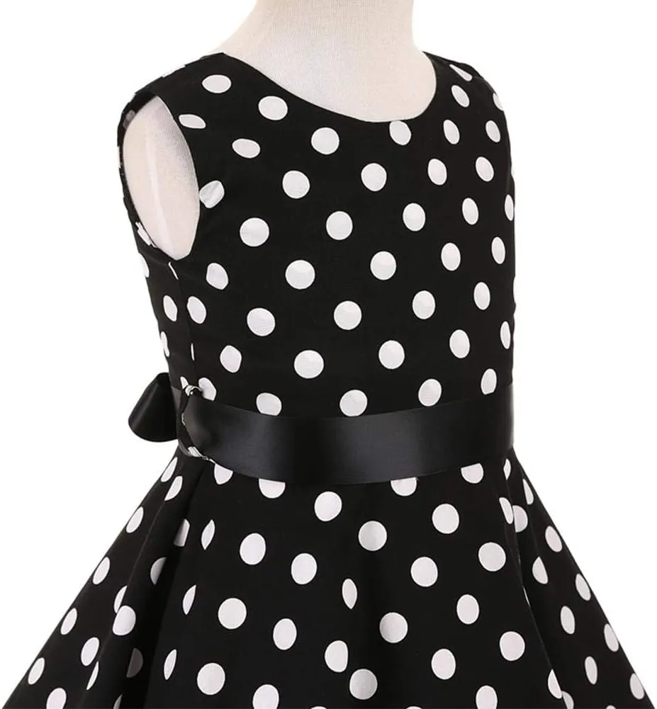 Kids Girls 50s Audrey Vintage Polka Dot Swing Party Rockabilly Dress Retro Peter Pan Doll Collar Wedding Casual Skater Dress