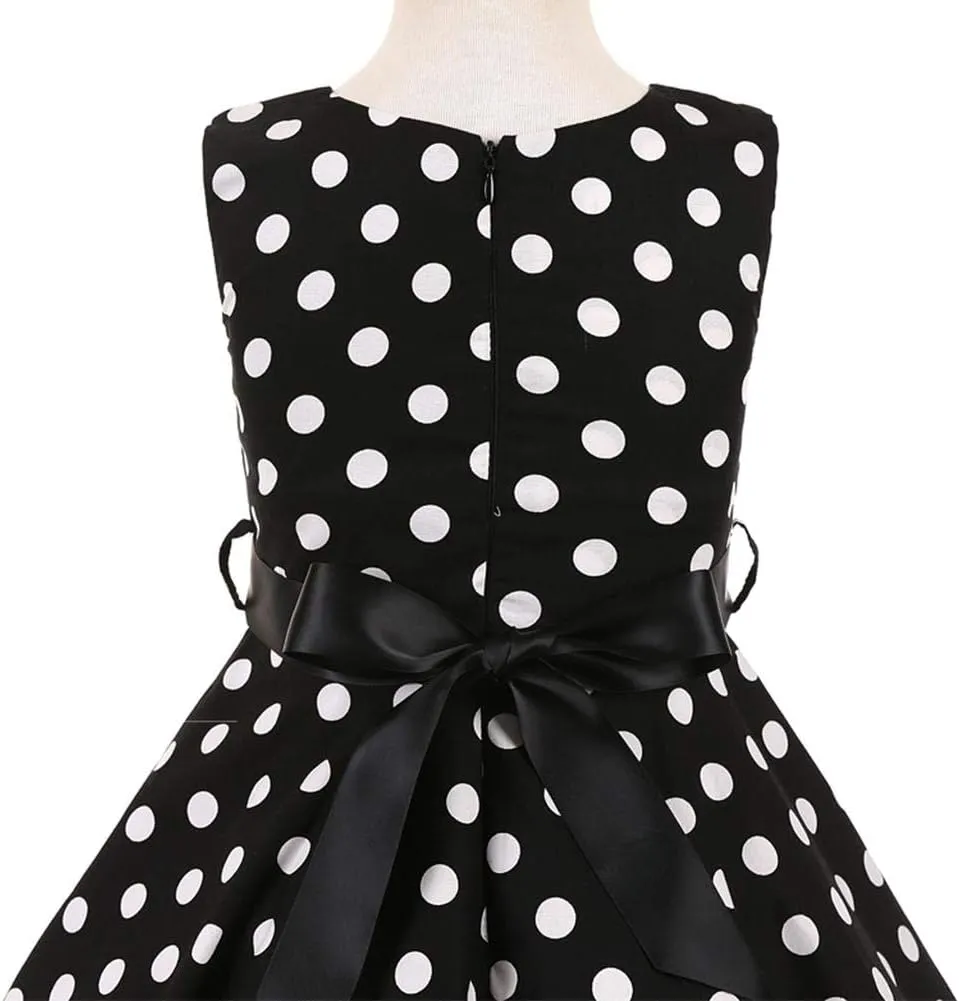 Kids Girls 50s Audrey Vintage Polka Dot Swing Party Rockabilly Dress Retro Peter Pan Doll Collar Wedding Casual Skater Dress