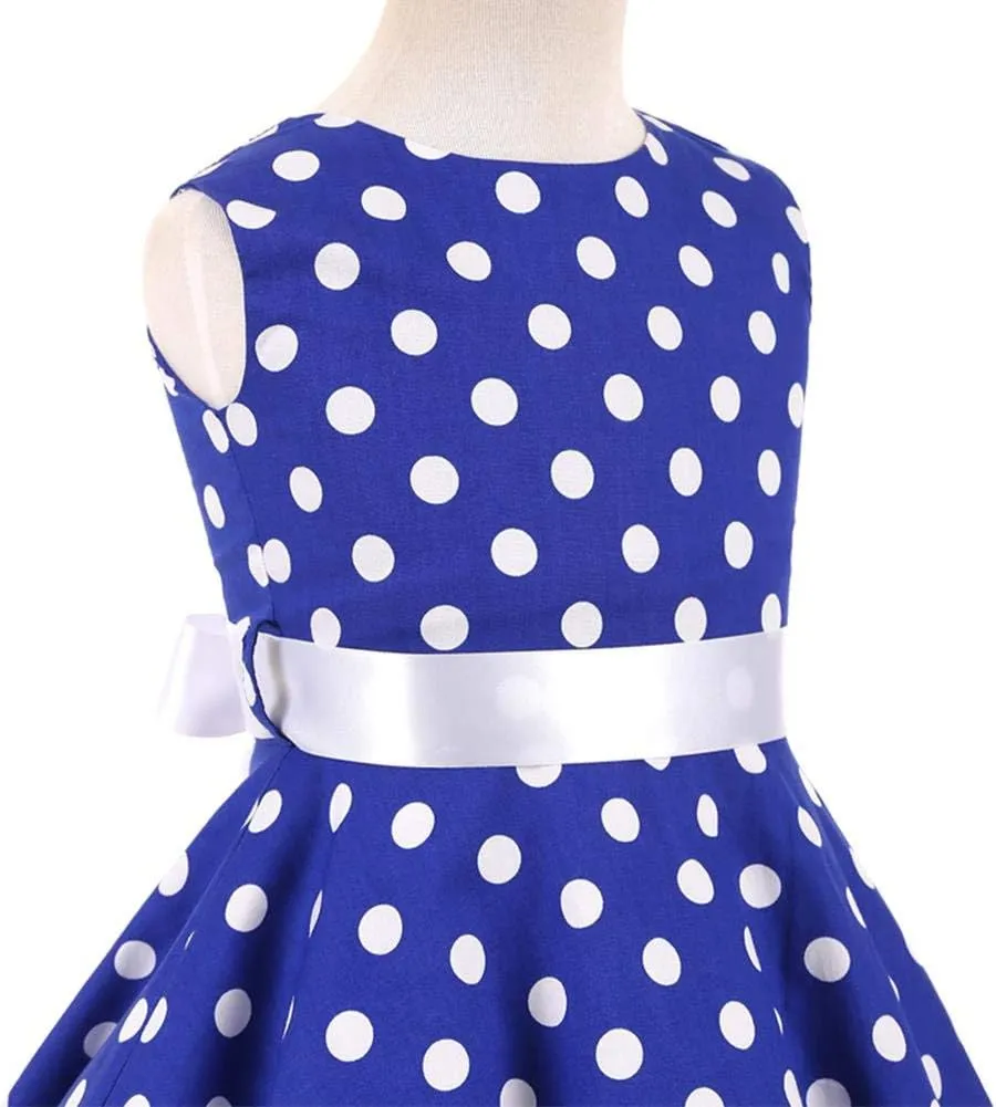 Kids Girls 50s Audrey Vintage Polka Dot Swing Party Rockabilly Dress Retro Peter Pan Doll Collar Wedding Casual Skater Dress