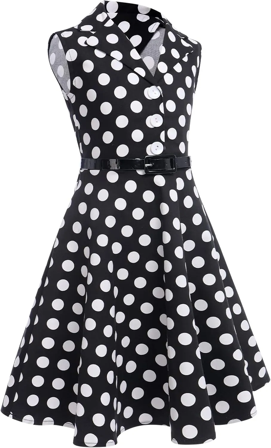 Kids Girls 50s Audrey Vintage Polka Dot Swing Party Rockabilly Dress Retro Peter Pan Doll Collar Wedding Casual Skater Dress