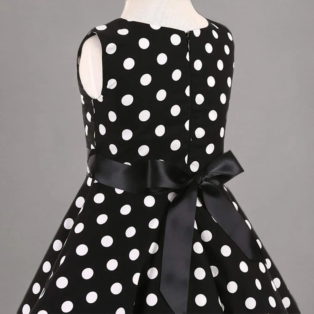 Kids Girls 50s Audrey Vintage Polka Dot Swing Party Rockabilly Dress Retro Peter Pan Doll Collar Wedding Casual Skater Dress