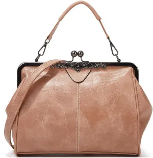 Kiss Lock Purses And Handbags Trendy Kisslock Crossbody Bag Pu Leather Shoulder Clutch Purses For Women