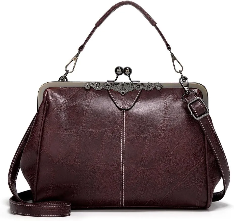 Kiss Lock Purses And Handbags Trendy Kisslock Crossbody Bag Pu Leather Shoulder Clutch Purses For Women