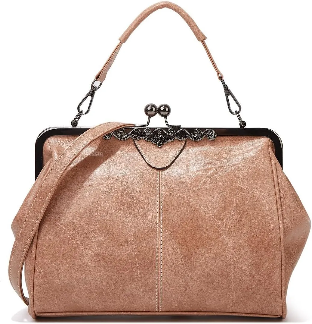 Kiss Lock Purses And Handbags Trendy Kisslock Crossbody Bag Pu Leather Shoulder Clutch Purses For Women