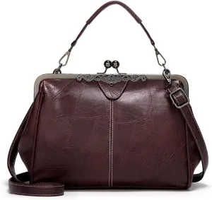 Kiss Lock Purses And Handbags Trendy Kisslock Crossbody Bag Pu Leather Shoulder Clutch Purses For Women