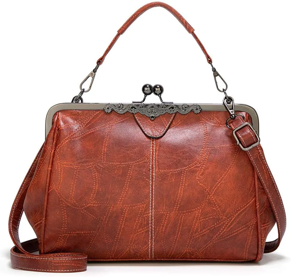 Kiss Lock Purses And Handbags Trendy Kisslock Crossbody Bag Pu Leather Shoulder Clutch Purses For Women