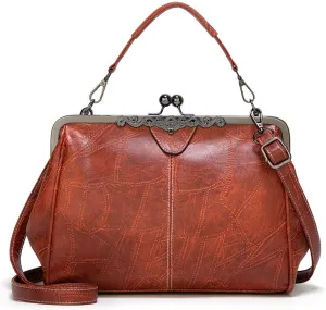 Kiss Lock Purses And Handbags Trendy Kisslock Crossbody Bag Pu Leather Shoulder Clutch Purses For Women