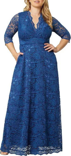 Kiyonna Women's Plus Size Maria Lace Evening Gown | Long Formal Dress with Sleeves