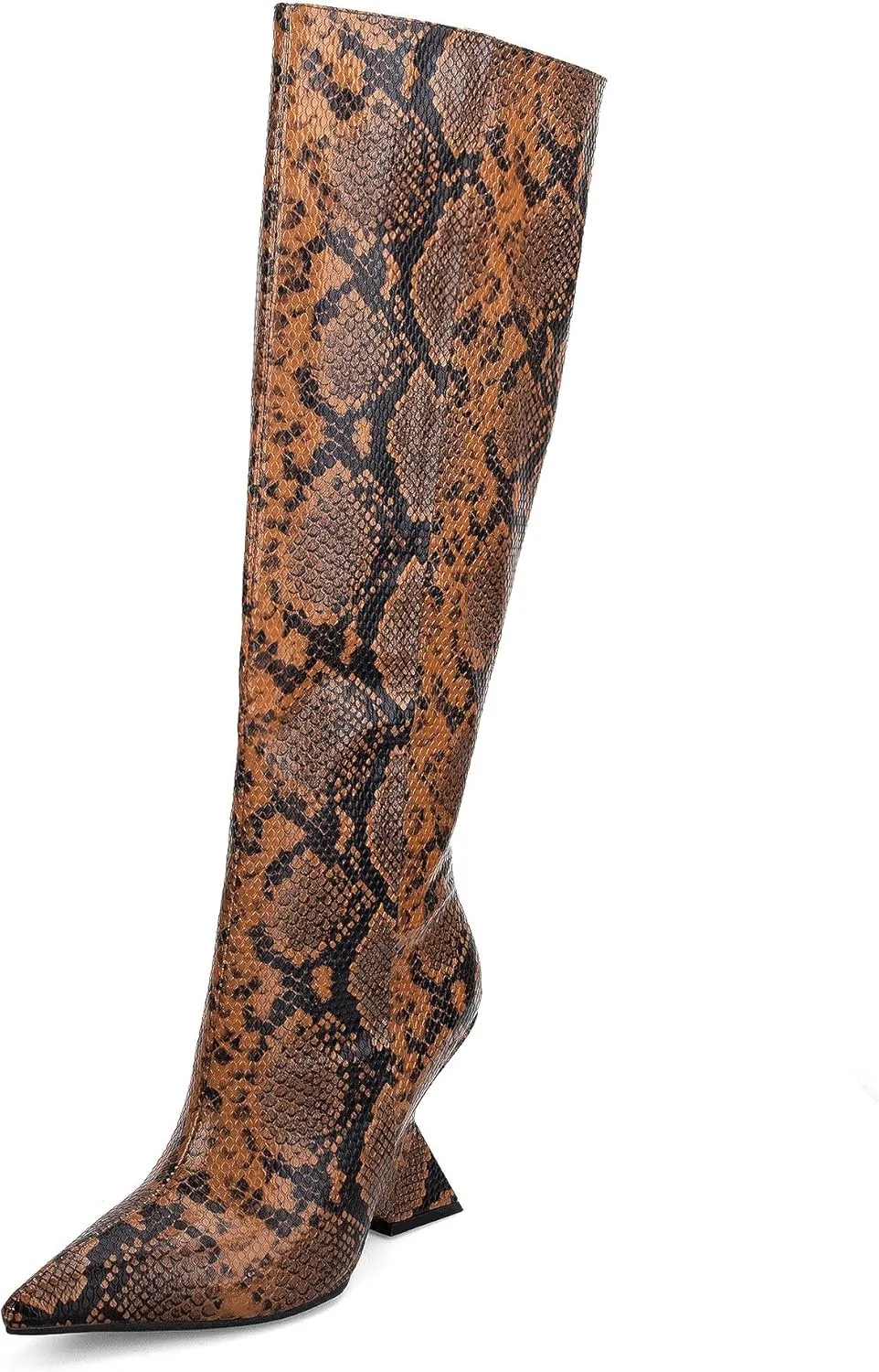 Kluolandi Womens Knee High Boots Sexy Pointed Toe Pull On Strange Wedge Heel Tall Boots for Women