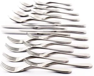 Knork Silverware Set - 20 Piece Matte Silver Cutlery set - Ergonomic Design Utensil sets, 18/10 Stainless Steel Forks Spoons and Knives set