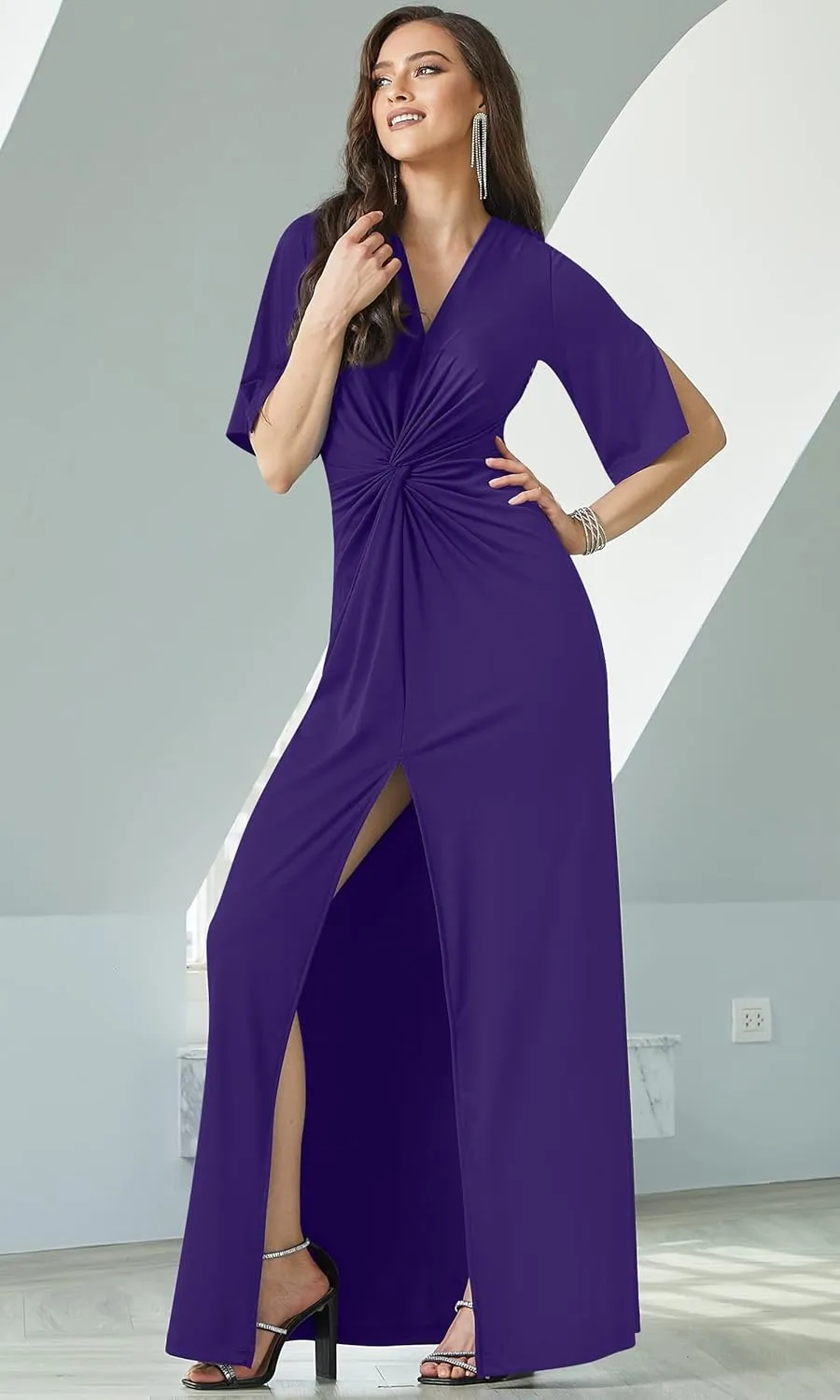 KOH KOH Womens Long Short Sleeve V-Neck Sexy Slimming Casual Summer Maxi Dress