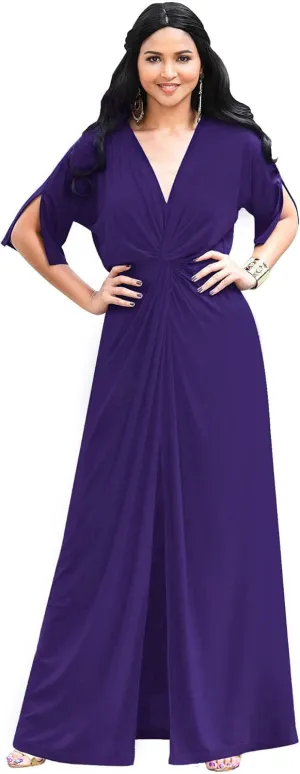 KOH KOH Womens Long Short Sleeve V-Neck Sexy Slimming Casual Summer Maxi Dress