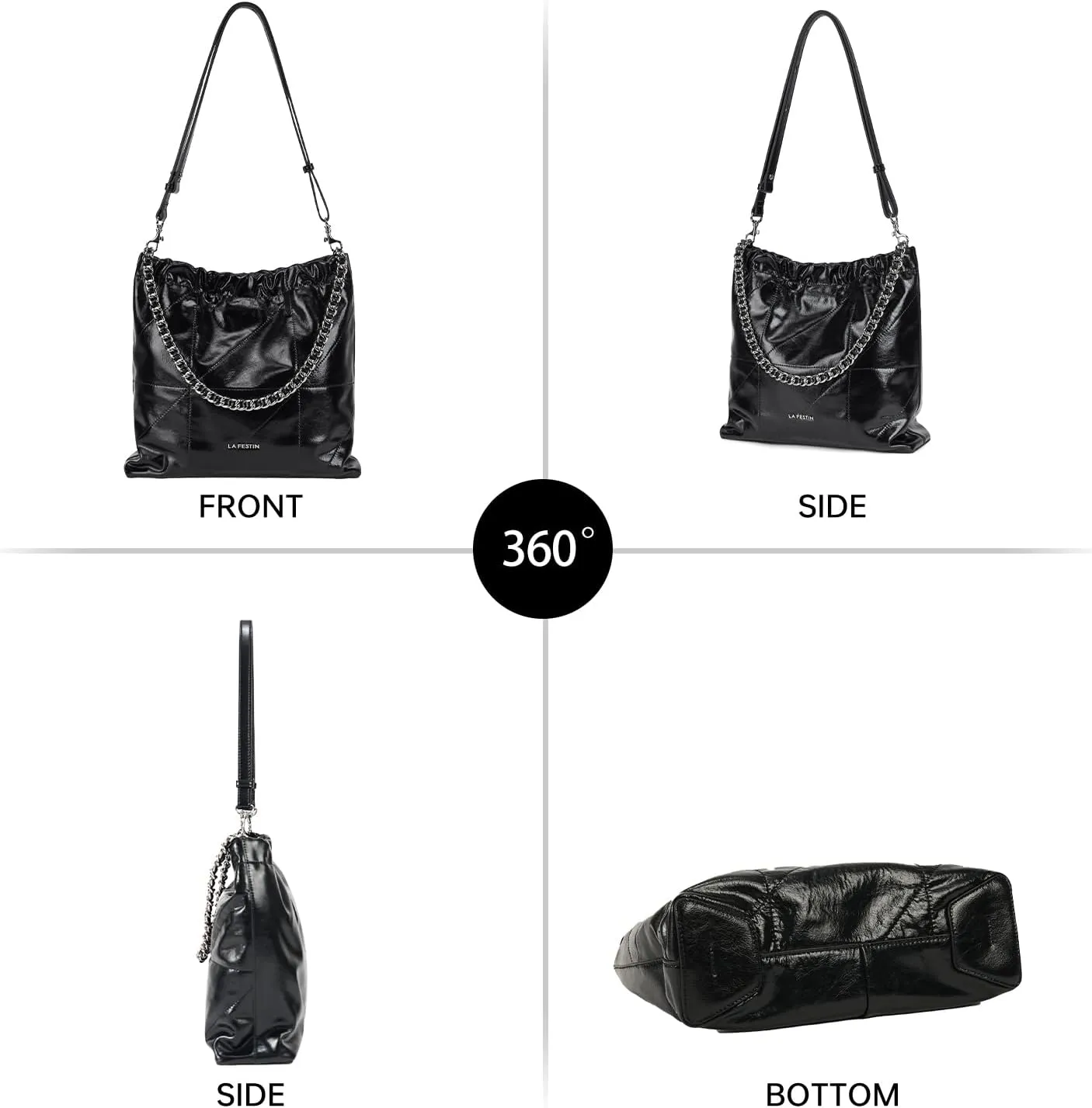LA FESTIN Split Leather Shoulder Bag for Women with Adjustable Strap, Chain Detail, Elegant Women's Crossbody Handbags