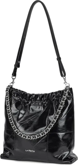 LA FESTIN Split Leather Shoulder Bag for Women with Adjustable Strap, Chain Detail, Elegant Women's Crossbody Handbags