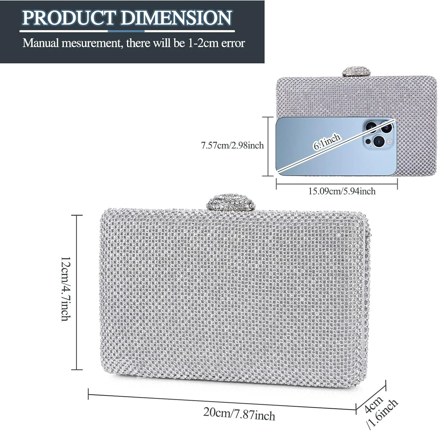 Ladies Sparkly Rhinestones Evening Clutches Women's Crystal Diamante Evening Bag Prom Wedding Handbag Party Purse