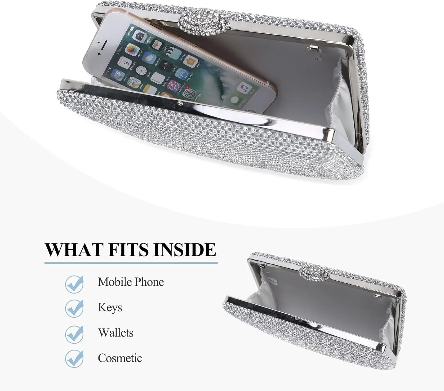 Ladies Sparkly Rhinestones Evening Clutches Women's Crystal Diamante Evening Bag Prom Wedding Handbag Party Purse